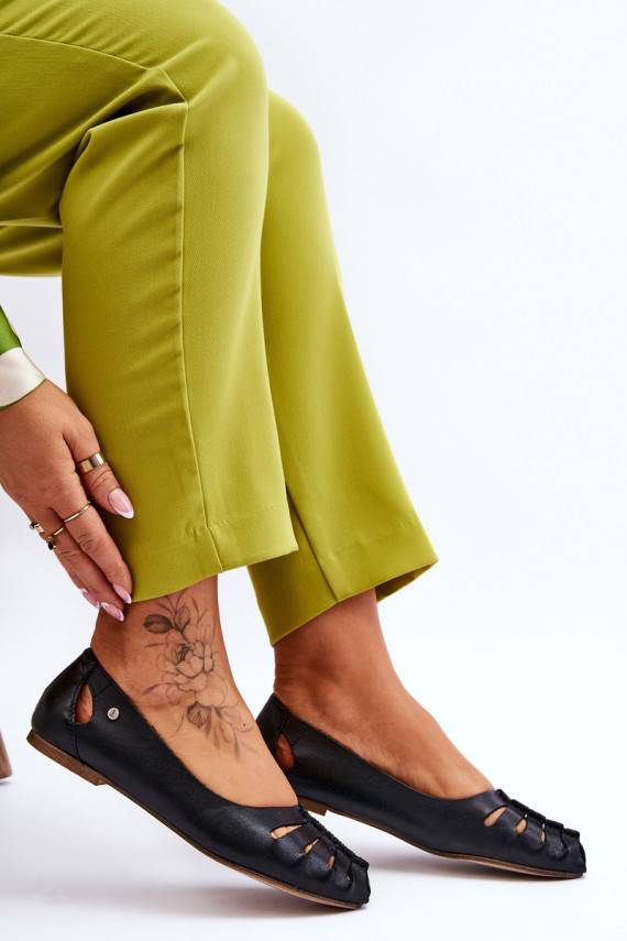 Patogios natūralios odos balerinos   juodos spalvos Luka