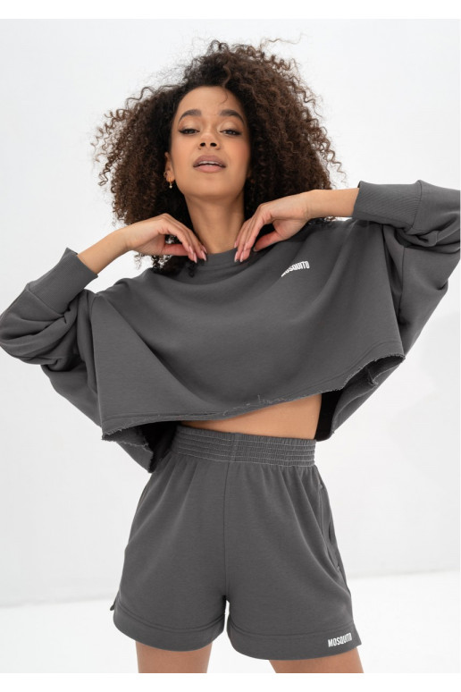 Shore Crop – tamsiai akmens pilkos spalvos crop oversize megztinis