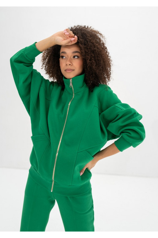 Pagrindas – Kelly green oversize megztinis su užtrauktuku