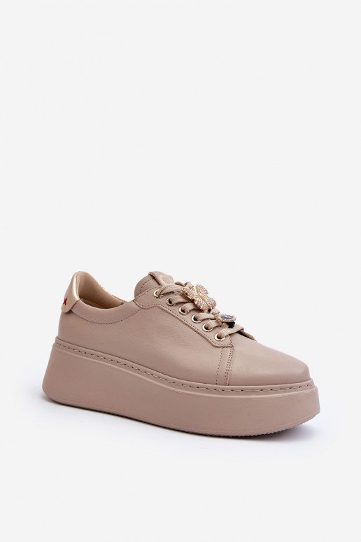     Sneakers modelio batai su gražiomis detalėmis CheBello 4292 smėlio spalvos