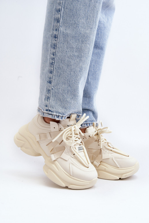 Sneakers modelio batai   su madingais masyviais padais smėlio spalvos Windamella
