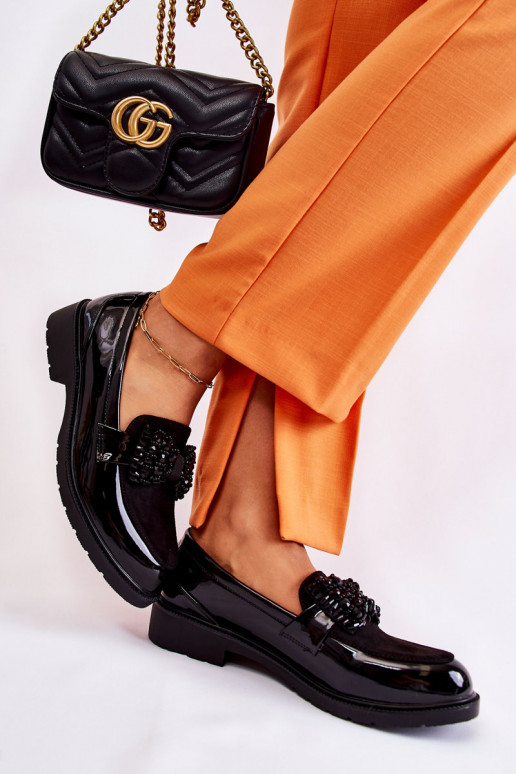   batai su lako efektu su kaspinais juodos spalvos Laurent