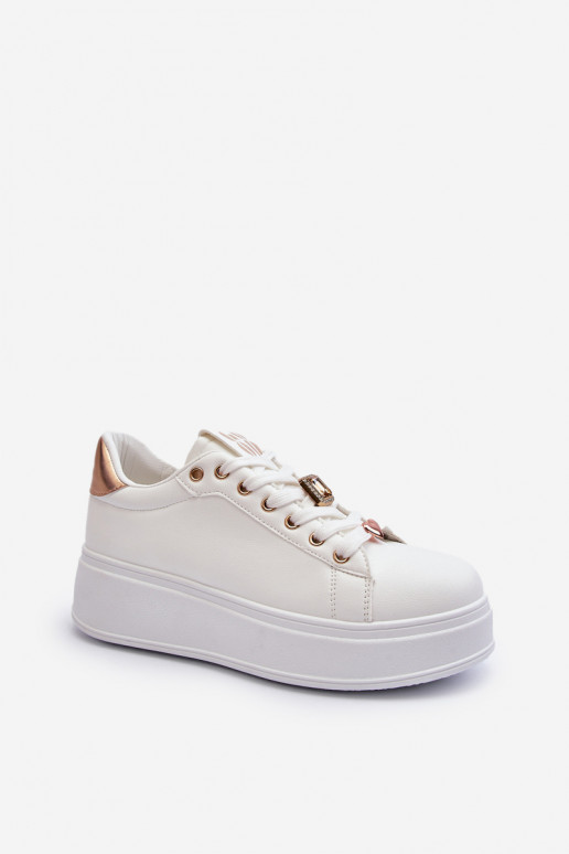 Sneakers modelio batai   su platforma su gražiomis detalėmis baltos spalvos Herbisa