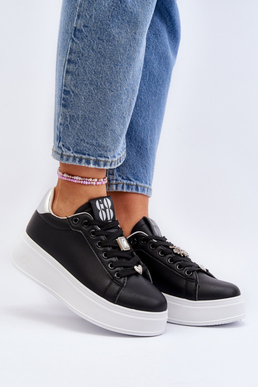 Sneakers modelio batai   su platforma su gražiomis detalėmis juodos spalvos Herbisa