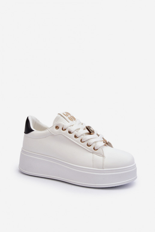 Sneakers modelio batai   su platforma su gražiomis detalėmis baltos spalvos Herbisa