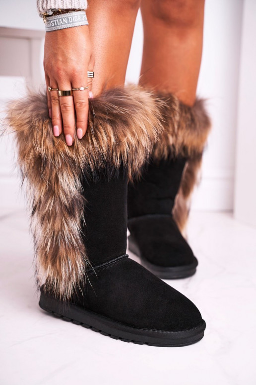 Stilingi šilti sniego batai su kailiuku viduje natūralios zomšos juodos spalvos Balvin