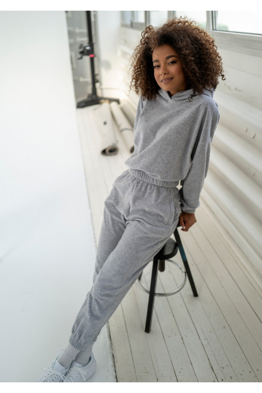 Icon Velvet - veliūrinės laisvalaikio kelnės pilkos spalvos