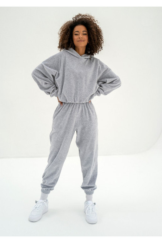 Icon Velvet - veliūrinės laisvalaikio kelnės pilkos spalvos