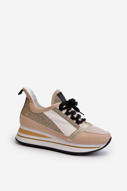   Sneakers modelio batai  ir platforma su blizgesiu aukso spalvos Rafani
