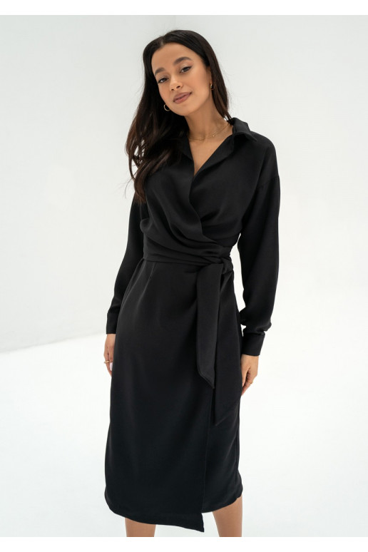 Emily - Black midi wrap dress