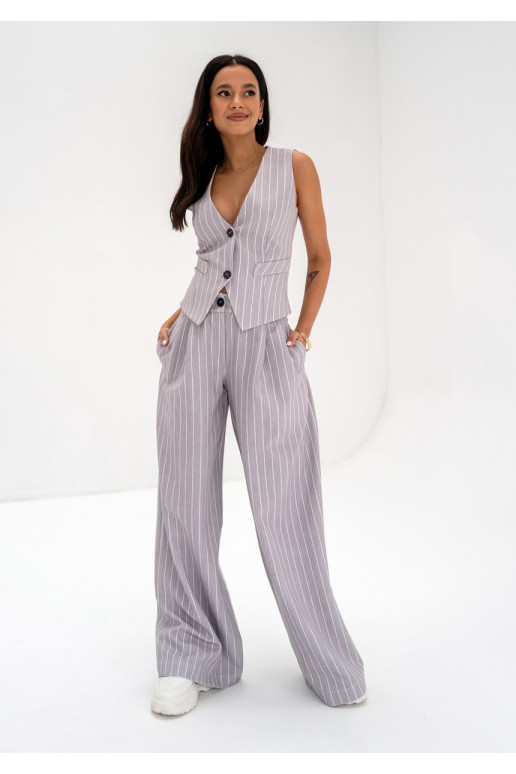 Mocca - Grey striped wide trousers