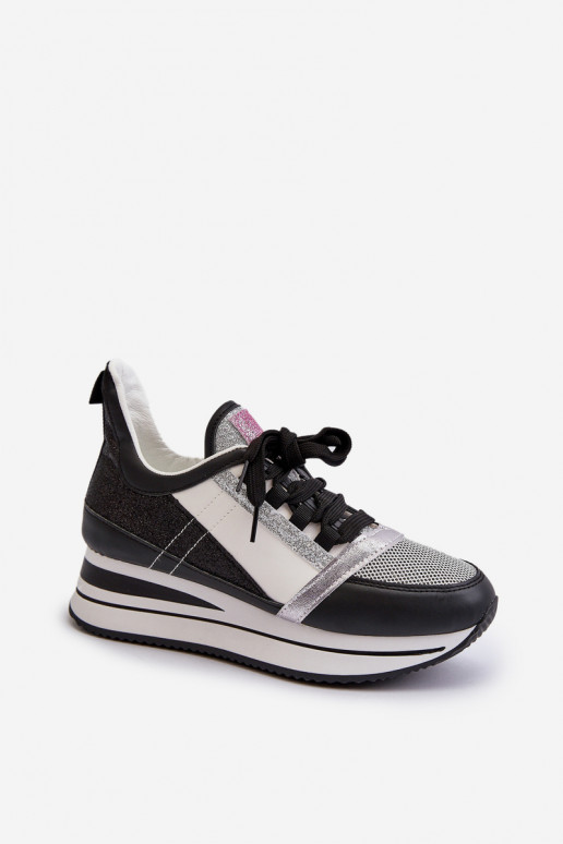   Sneakers modelio batai  ir platforma su blizgesiu juodos spalvos Rafani