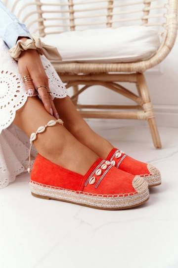 espadrilės su platforma su kriauklytėmis koralinės spalvos Seashell 2