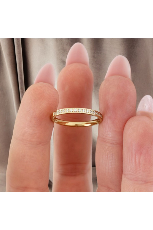 Žiedas su cirkoniais iš nerūdijančio plieno dengta auksu PST928, Žiedo dydis:  US7 - EU14, 