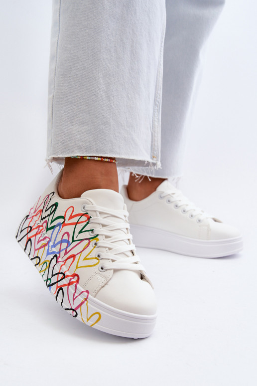   Sneakers modelio batai su širdelėmis baltos spalvos Claral