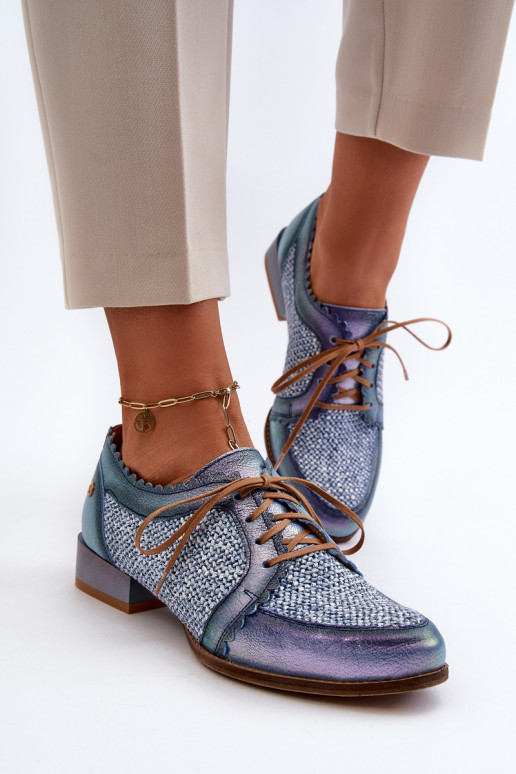 batai   su raišteliais natūralios odos  06452-06 mėlynos spalvos