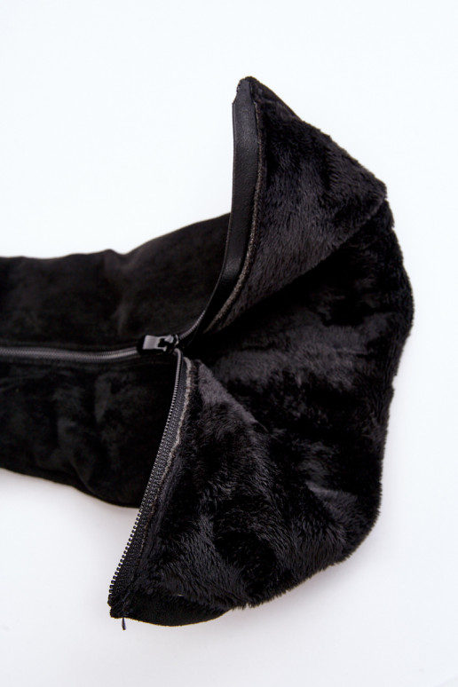 moteriški ilgaauliai batai iš zomšos su platforma S.Barski HY53-8 juodos spalvos