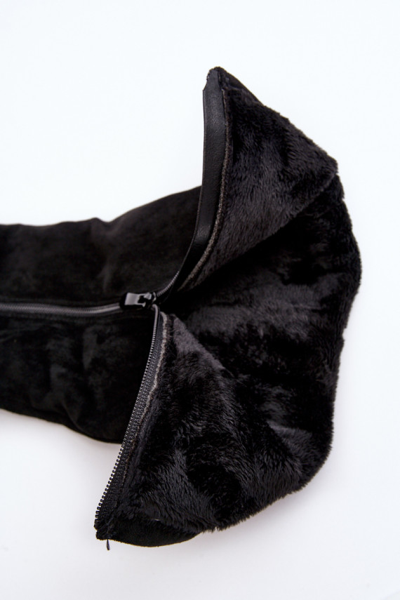 moteriški ilgaauliai batai iš zomšos su platforma S.Barski HY53-8 juodos spalvos