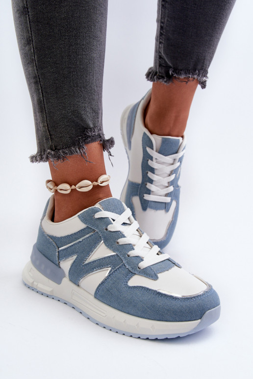 Džinso medžiagos Sneakers modelio batai   iš eko odos mėlynos spalvos Kaimans