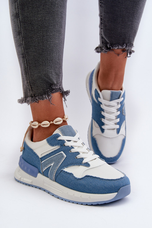 Džinso medžiagos Sneakers modelio batai   iš eko odos mėlynos spalvos Vinelli