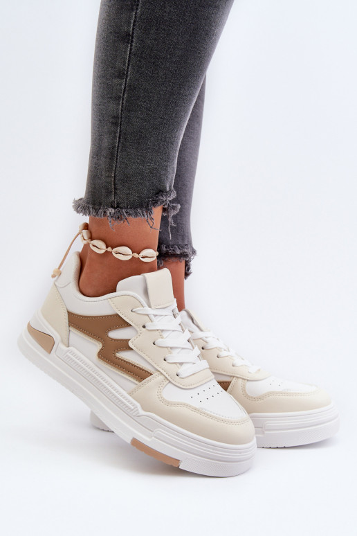 Sneakers modelio batai   su platforma iš eko odos smėlio spalvos Lynnette