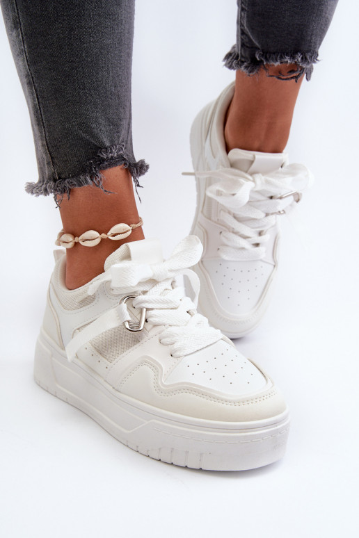 Sneakers modelio batai   su platforma iš eko odos baltos spalvos Moun