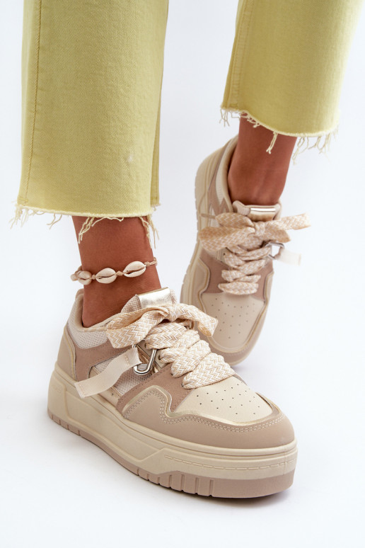 Sneakers modelio batai   su platforma iš eko odos smėlio spalvos Moun