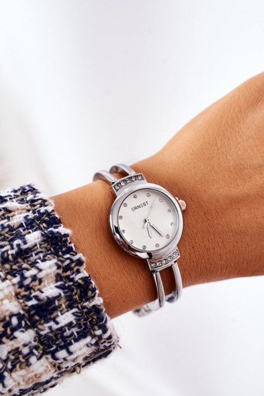 Moteriškas laikrodis   su tviskančiomis akutėmis ERNEST sidabro spalvos