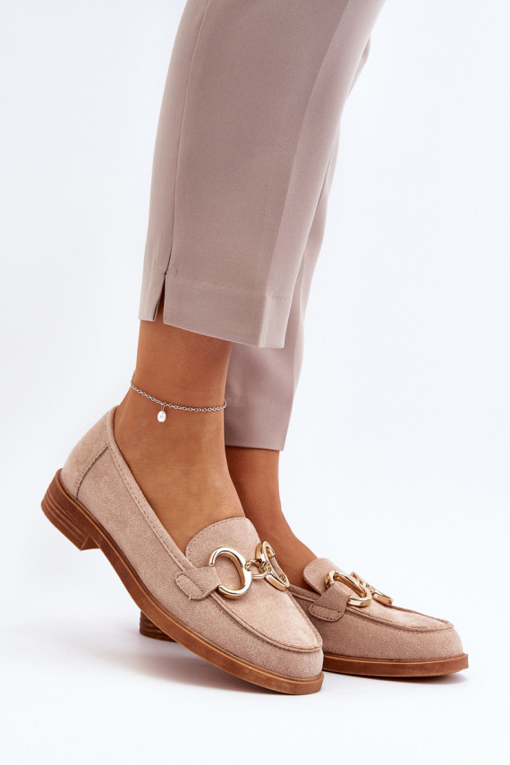 Elegantiški zomšiniai mokasinai su ornamentais smėlio spalvos Echonesa