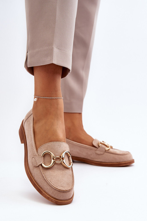 Elegantiški zomšiniai mokasinai su ornamentais smėlio spalvos Echonesa