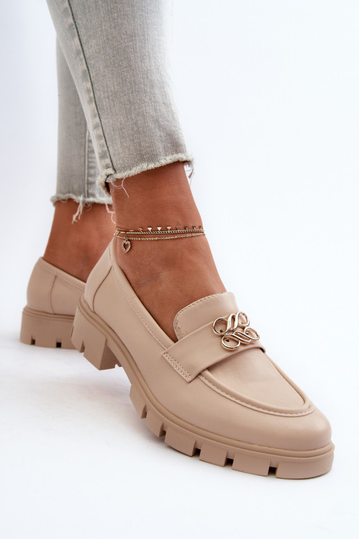 Elegantiško stiliaus moteriški mokasinai su aukso spalvos detalėmis smėlio spalvos Tosisa