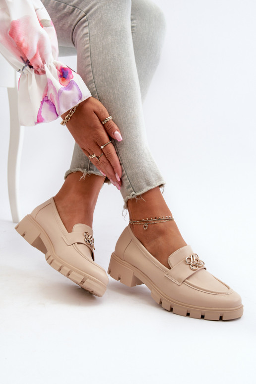 Elegantiško stiliaus moteriški mokasinai su aukso spalvos detalėmis smėlio spalvos Tosisa