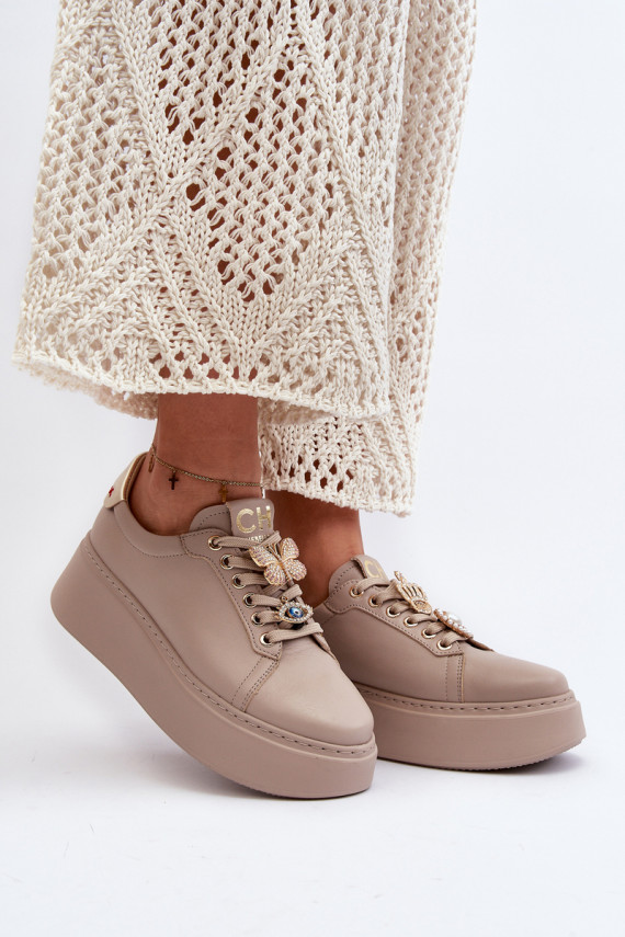 Sneakers modelio batai su gražiomis detalėmis CheBello 4292 smėlio spalvos