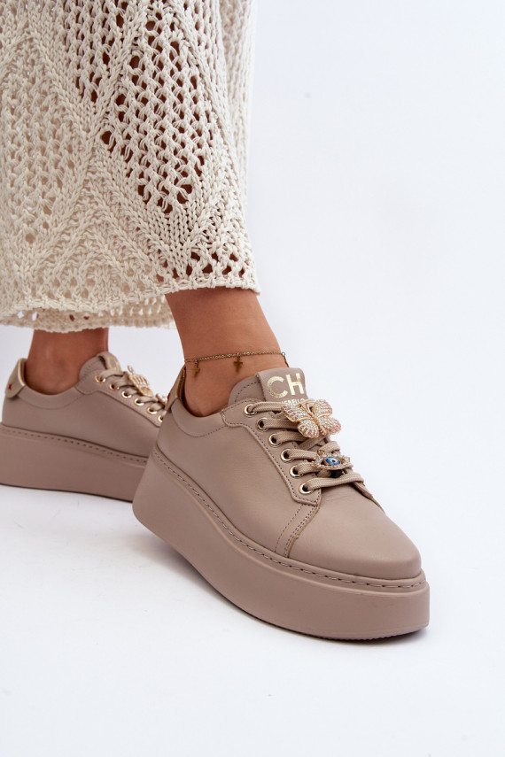     Sneakers modelio batai su gražiomis detalėmis CheBello 4292 smėlio spalvos