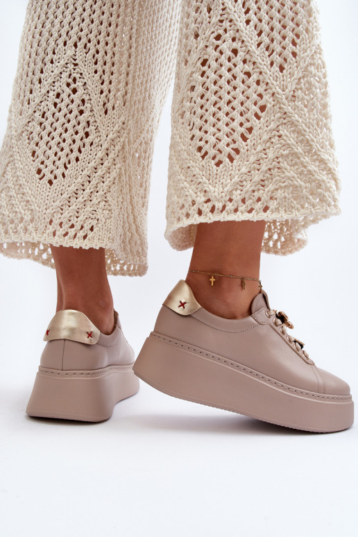     Sneakers modelio batai su gražiomis detalėmis CheBello 4292 smėlio spalvos