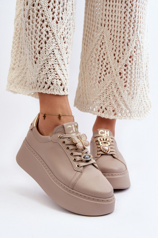     Sneakers modelio batai su gražiomis detalėmis CheBello 4292 smėlio spalvos