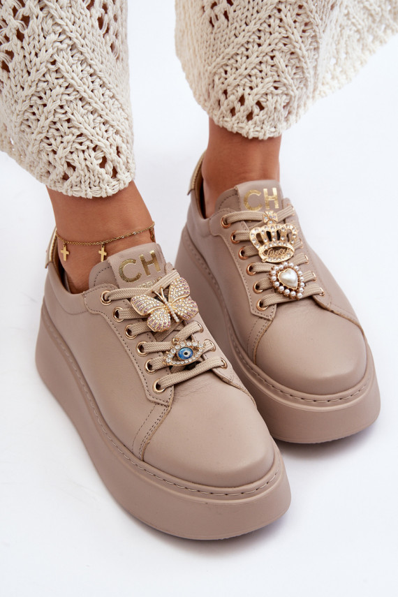     Sneakers modelio batai su gražiomis detalėmis CheBello 4292 smėlio spalvos