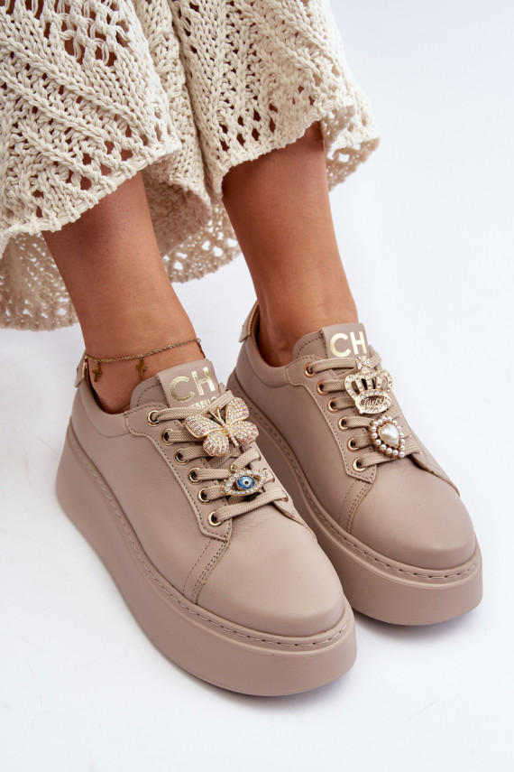     Sneakers modelio batai su gražiomis detalėmis CheBello 4292 smėlio spalvos