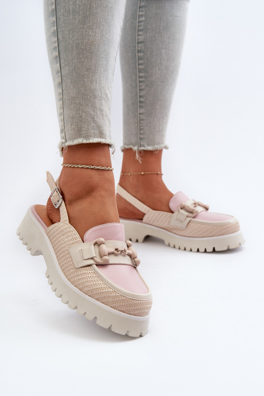 Moteriškos basutės su plačiais kulniukais su ornamentais smėlio spalvos D&A MR38-656