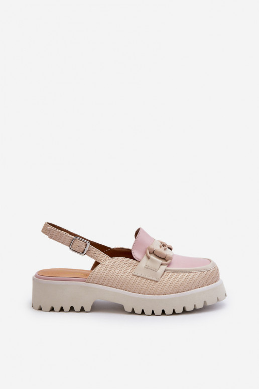 Moteriškos basutės su plačiais kulniukais su ornamentais smėlio spalvos D&A MR38-656