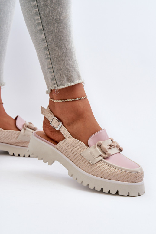 Moteriškos basutės su plačiais kulniukais su ornamentais smėlio spalvos D&A MR38-656