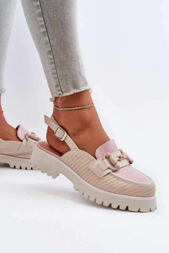 Moteriškos basutės su plačiais kulniukais su ornamentais smėlio spalvos D&A MR38-656