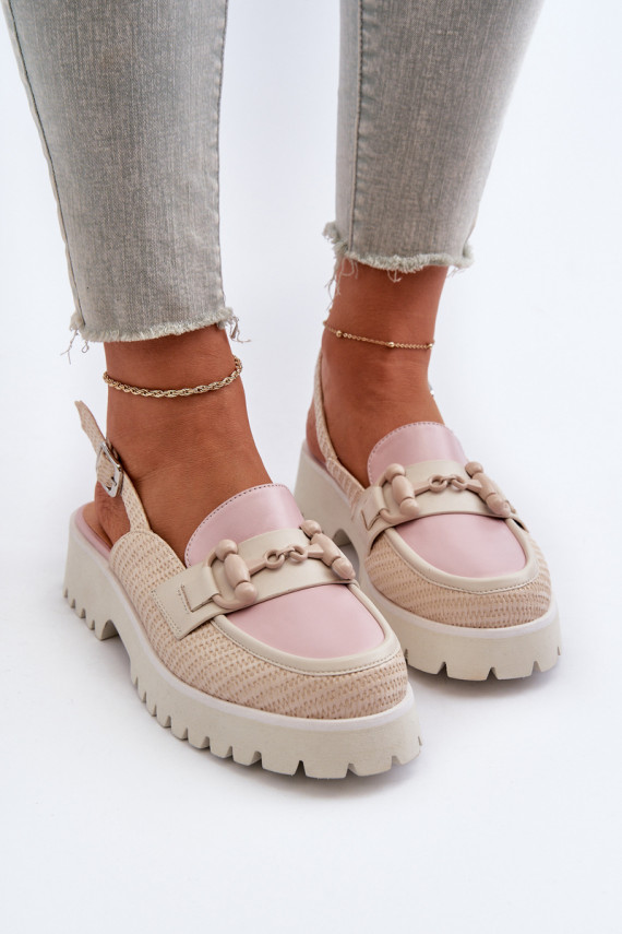 Moteriškos basutės su plačiais kulniukais su ornamentais smėlio spalvos D&A MR38-656