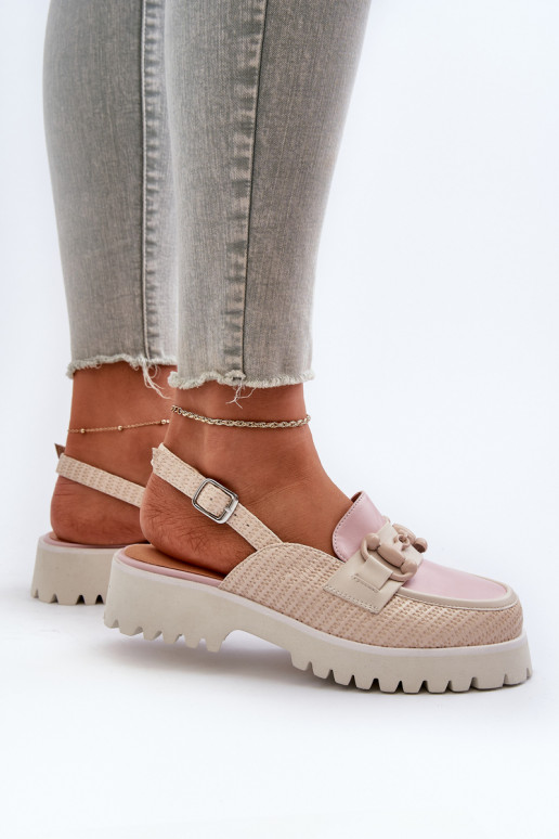 Moteriškos basutės su plačiais kulniukais su ornamentais smėlio spalvos D&A MR38-656