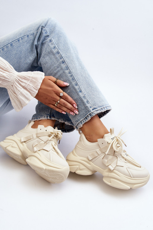 Sneakers modelio batai   su madingais masyviais padais smėlio spalvos Windamella