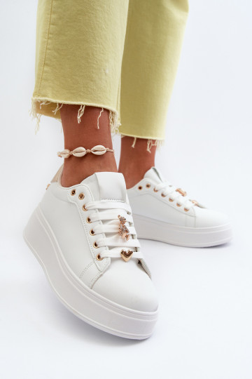 Sneakers modelio batai   su platforma Z Przypinkami iš eko odos baltos spalvos Cavisa 2