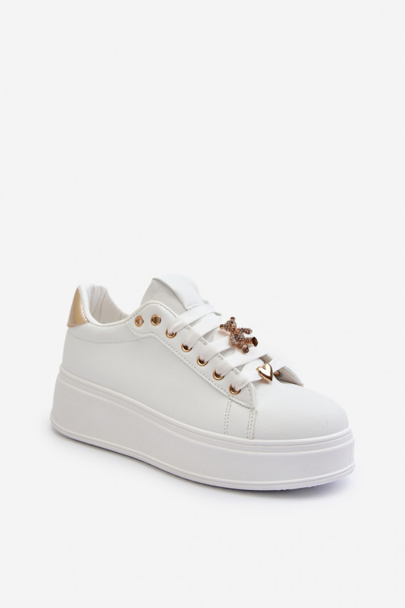 Sneakers modelio batai   su platforma Z Przypinkami iš eko odos baltos spalvos Cavisa