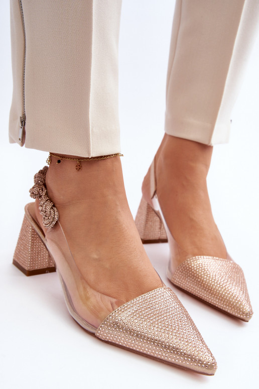Elegantiško stiliaus Bateliai smailiomis nosytėmis D&A MR91292-1 šampano spalvos