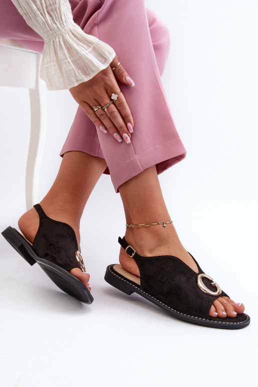 Elegantiško stiliaus Moteriškos basutės su ornamentais iš eko zomšosowe S.Barski KV27-058 juodos spalvos