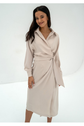 Emily - Beige midi wrap dress